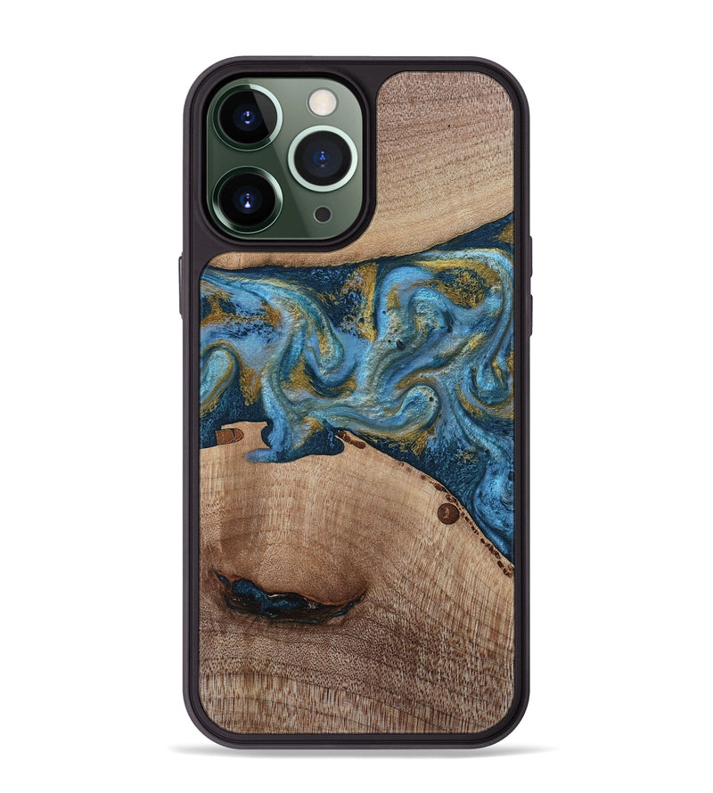 iPhone 13 Pro Max Wood Phone Case - Emmer (Teal & Gold, 815235)
