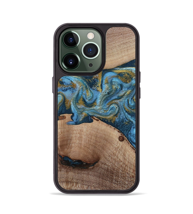iPhone 13 Pro Wood Phone Case - Emmer (Teal & Gold, 815235)