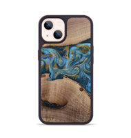 iPhone 14 Wood Phone Case - Emmer (Teal & Gold, 815235)