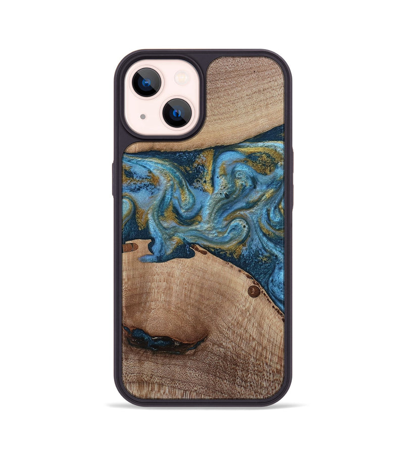 iPhone 14 Wood Phone Case - Emmer (Teal & Gold, 815235)