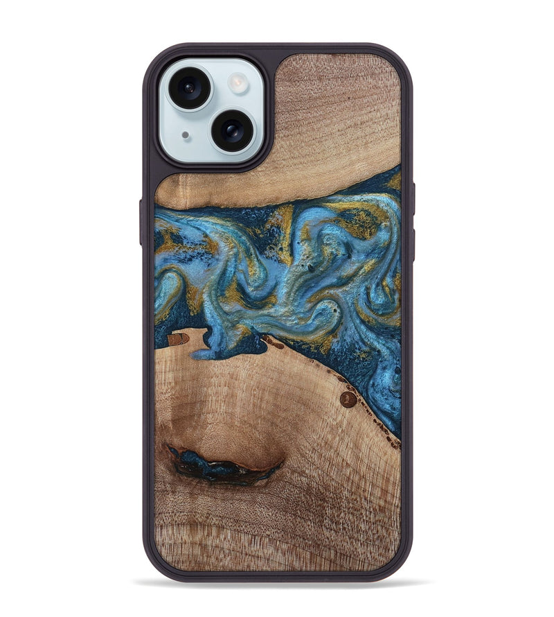iPhone 15 Plus Wood Phone Case - Emmer (Teal & Gold, 815235)