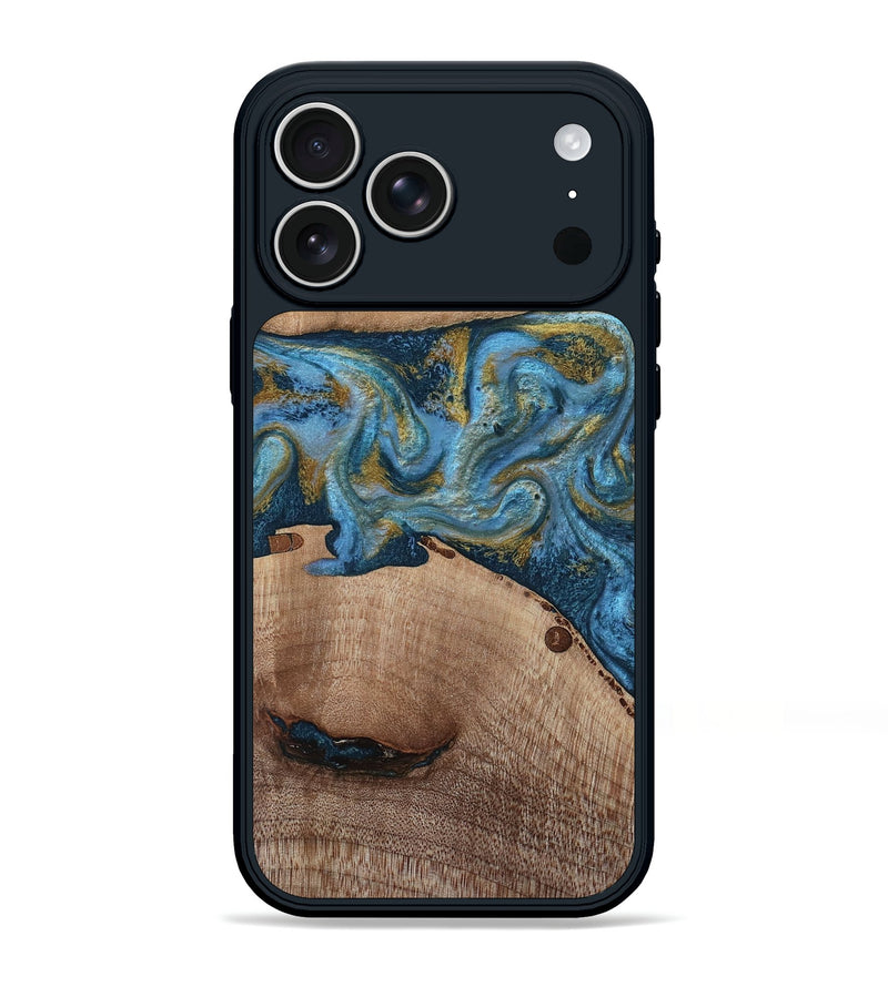 iPhone 17 Pro Max Wood Phone Case - Emmer (Teal & Gold, 815235)