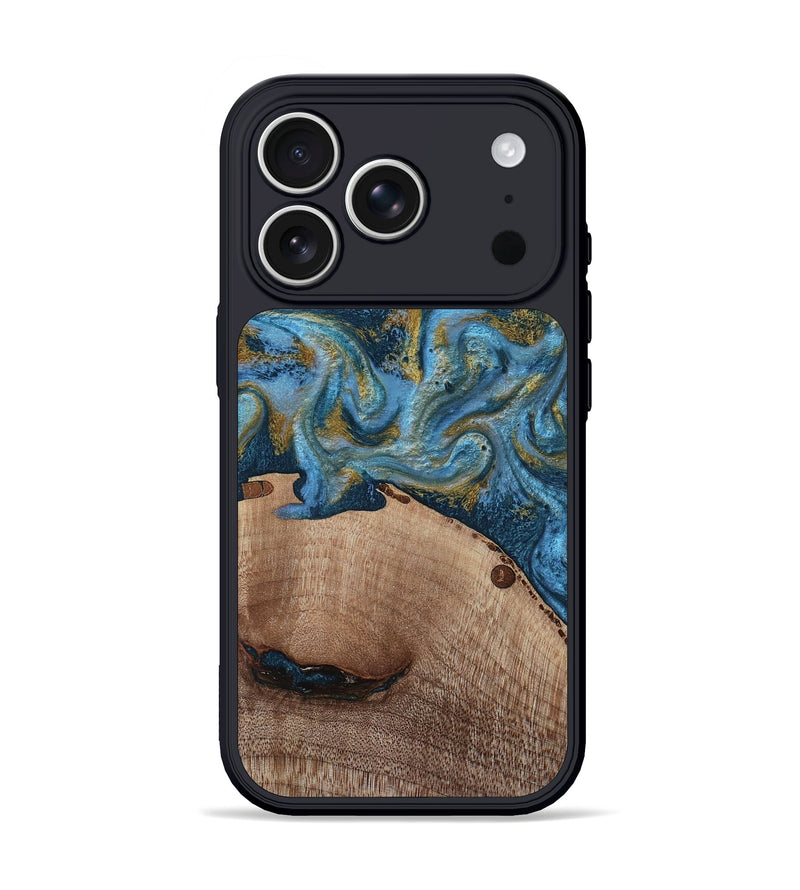 iPhone 17 Pro Wood Phone Case - Emmer (Teal & Gold, 815235)