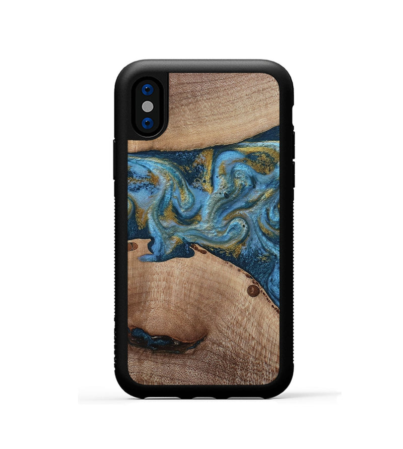iPhone Xs Wood Phone Case - Emmer (Teal & Gold, 815235)