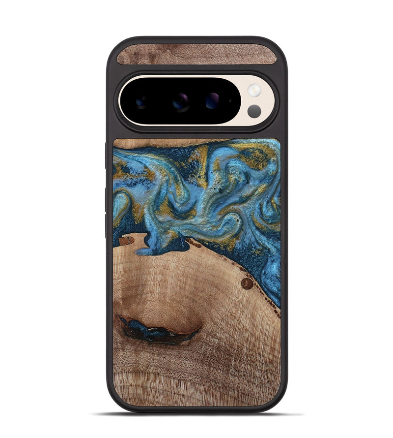 Pixel 10 Pro Wood Phone Case - Emmer (Teal & Gold, 815235)
