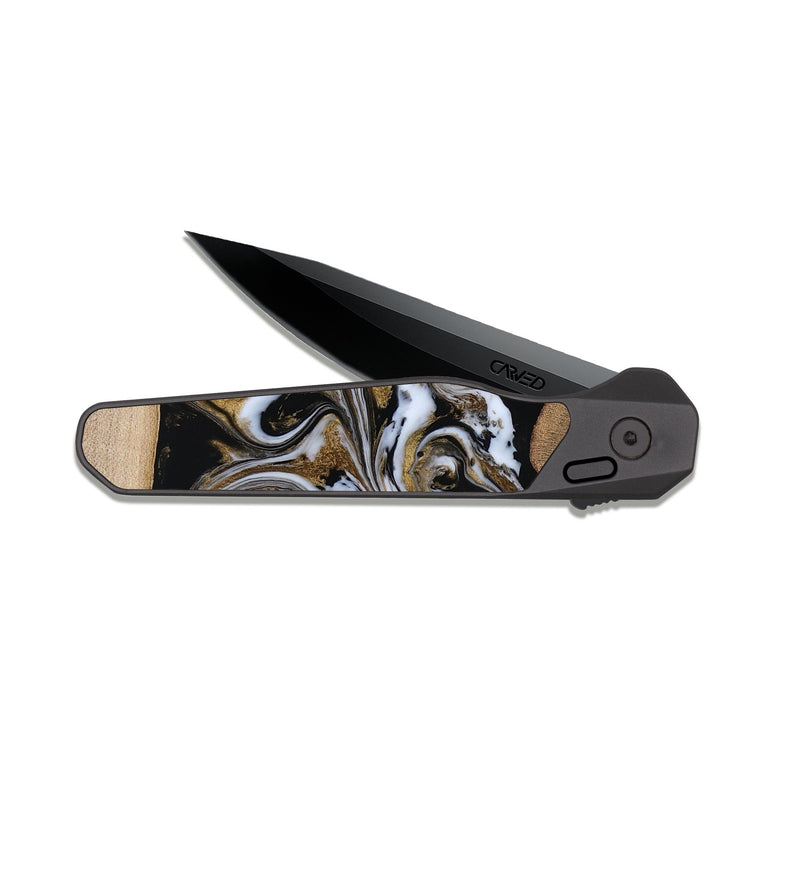 EDC Dark Slate Wood Pocket Knife - Anjali (Black & White, 815308)