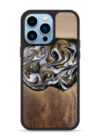 iPhone 14 Pro Max Wood Phone Case - Anjali (Black & White, 815308)