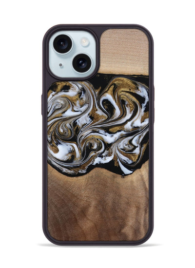 iPhone 15 Wood Phone Case - Anjali (Black & White, 815308)
