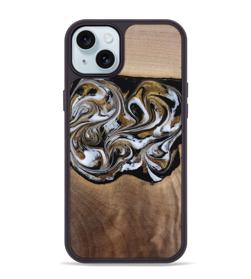 iPhone 15 Plus Wood Phone Case - Anjali (Black & White, 815308)
