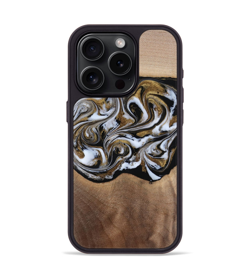 iPhone 15 Pro Wood Phone Case - Anjali (Black & White, 815308)