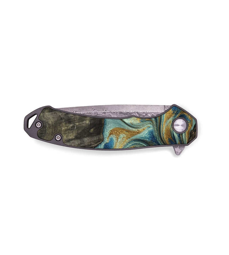 EDC Wood Pocket Knife - Oren (Teal & Gold, 815309)