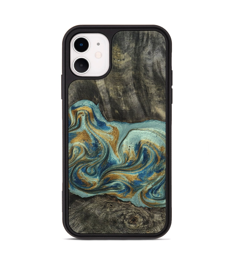 iPhone 11 Wood Phone Case - Oren (Teal & Gold, 815309)