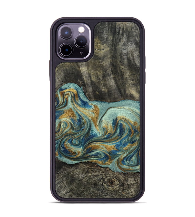 iPhone 11 Pro Max Wood Phone Case - Oren (Teal & Gold, 815309)