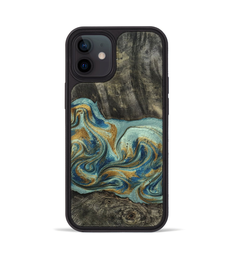 iPhone 12 Wood Phone Case - Oren (Teal & Gold, 815309)