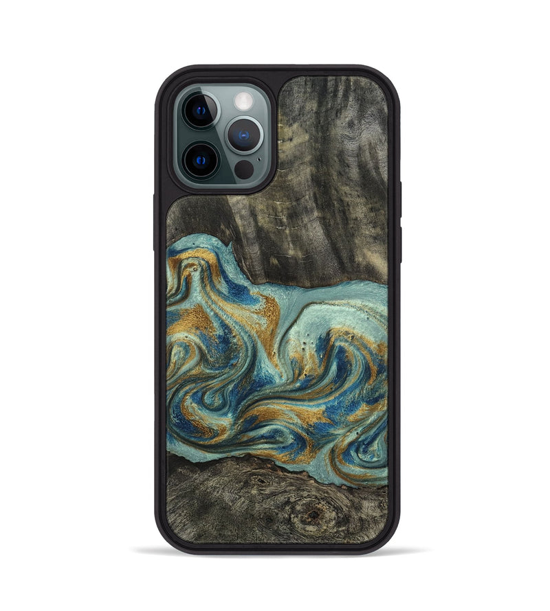 iPhone 12 Pro Wood Phone Case - Oren (Teal & Gold, 815309)