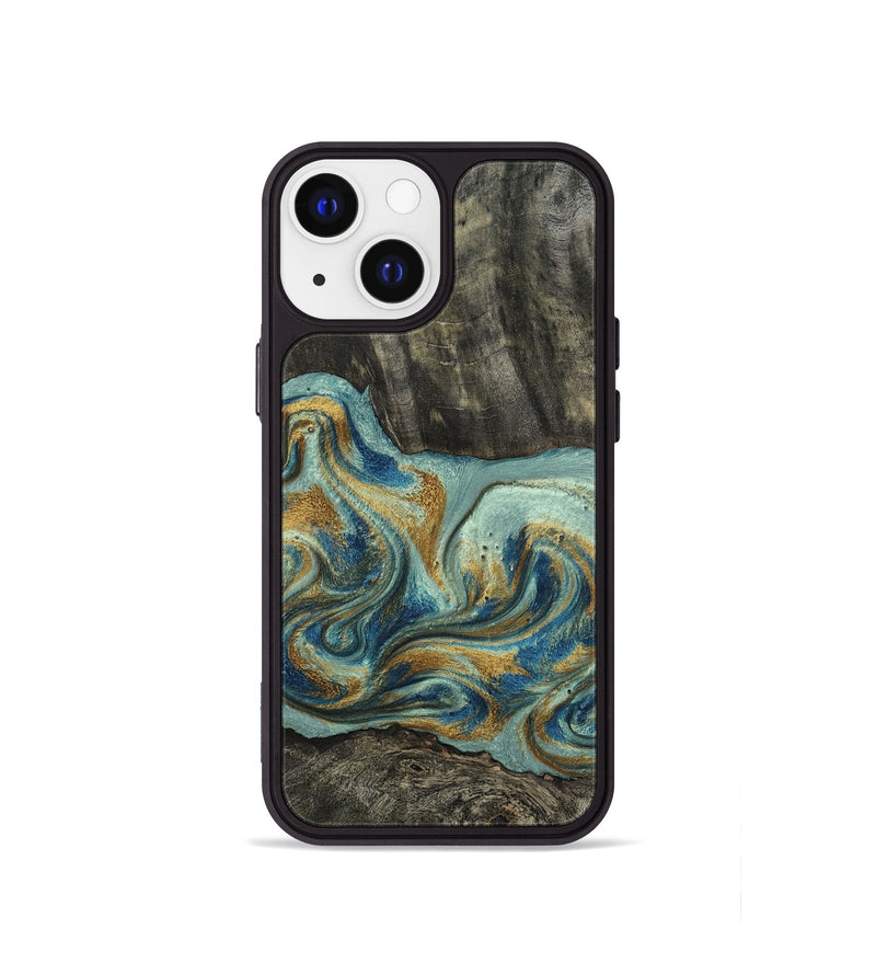 iPhone 13 mini Wood Phone Case - Oren (Teal & Gold, 815309)