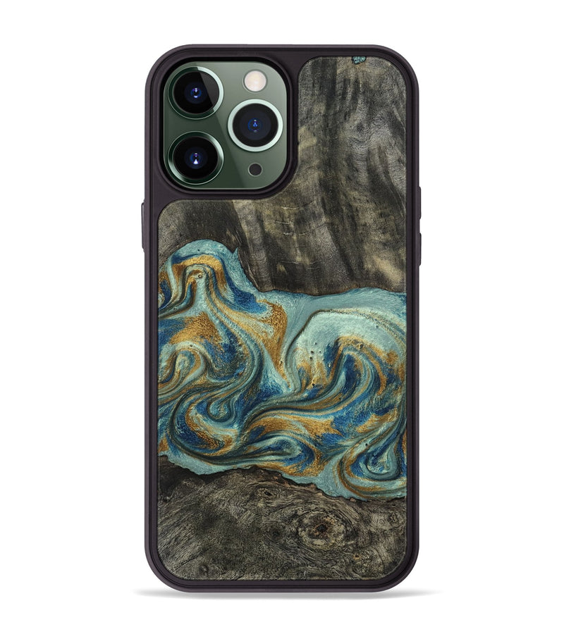 iPhone 13 Pro Max Wood Phone Case - Oren (Teal & Gold, 815309)