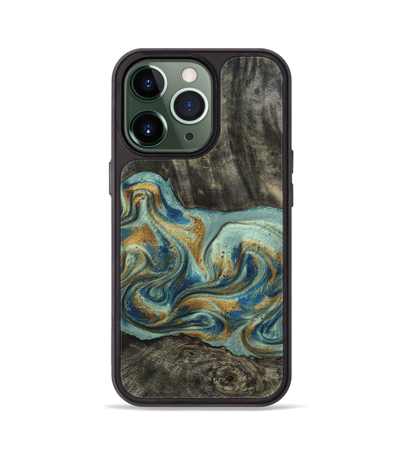 iPhone 13 Pro Wood Phone Case - Oren (Teal & Gold, 815309)