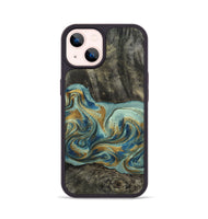 iPhone 14 Wood Phone Case - Oren (Teal & Gold, 815309)