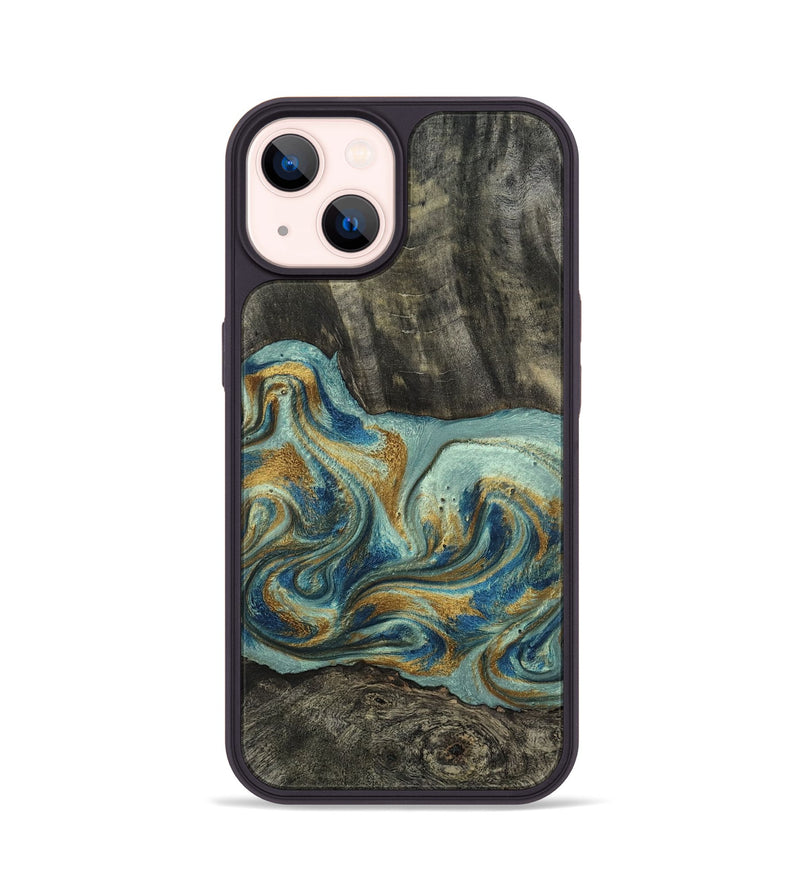 iPhone 14 Wood Phone Case - Oren (Teal & Gold, 815309)