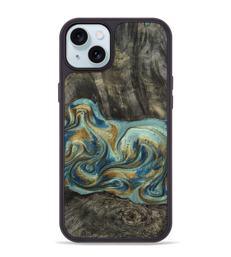 iPhone 15 Plus Wood Phone Case - Oren (Teal & Gold, 815309)