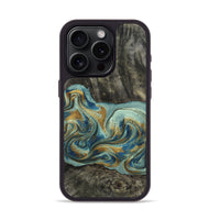 iPhone 15 Pro Wood Phone Case - Oren (Teal & Gold, 815309)