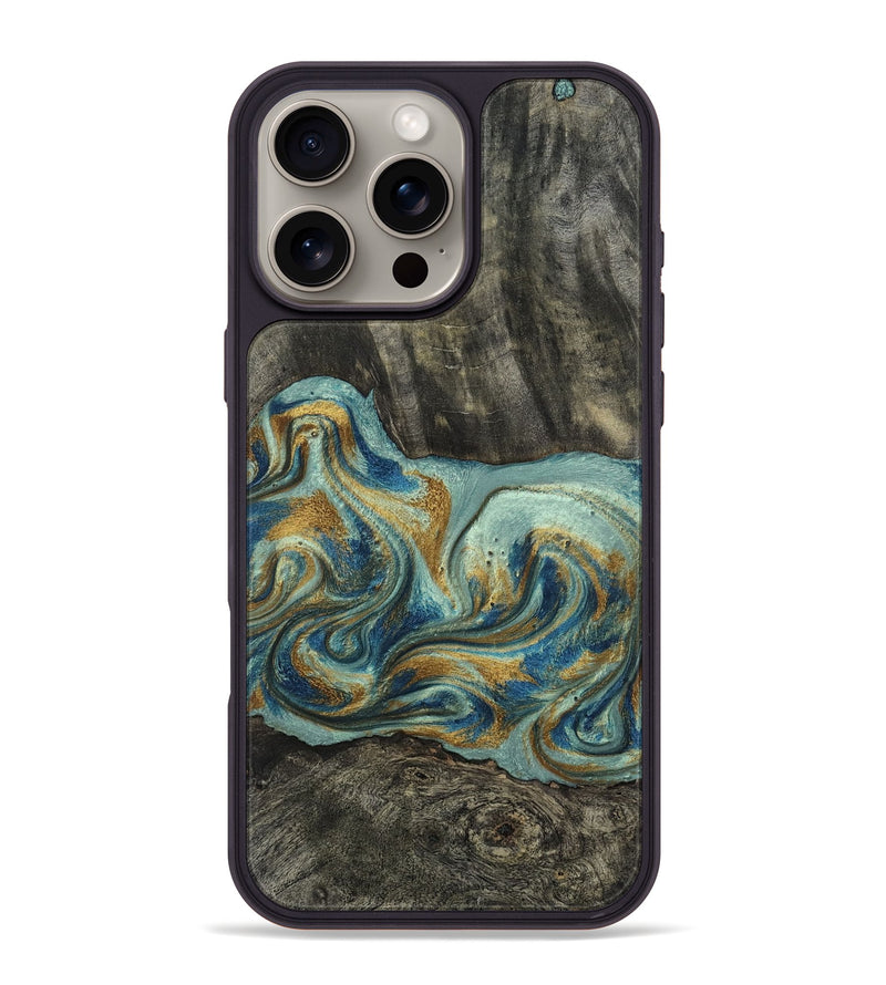 iPhone 16 Pro Max Wood Phone Case - Oren (Teal & Gold, 815309)