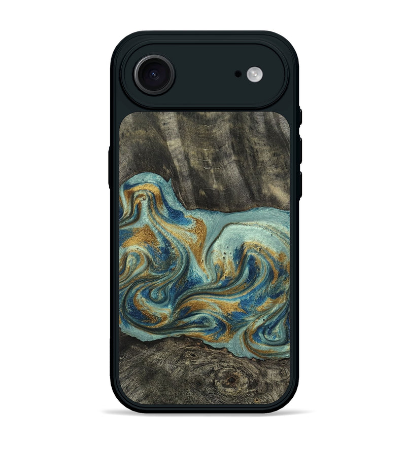 iPhone 17 Air Wood Phone Case - Oren (Teal & Gold, 815309)