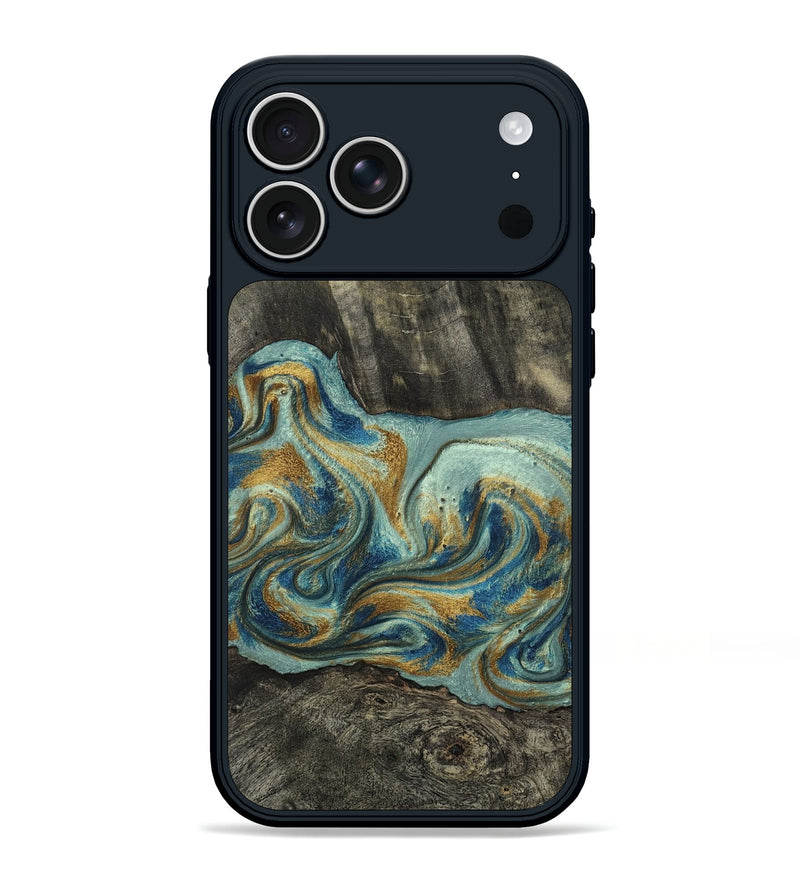 iPhone 17 Pro Max Wood Phone Case - Oren (Teal & Gold, 815309)