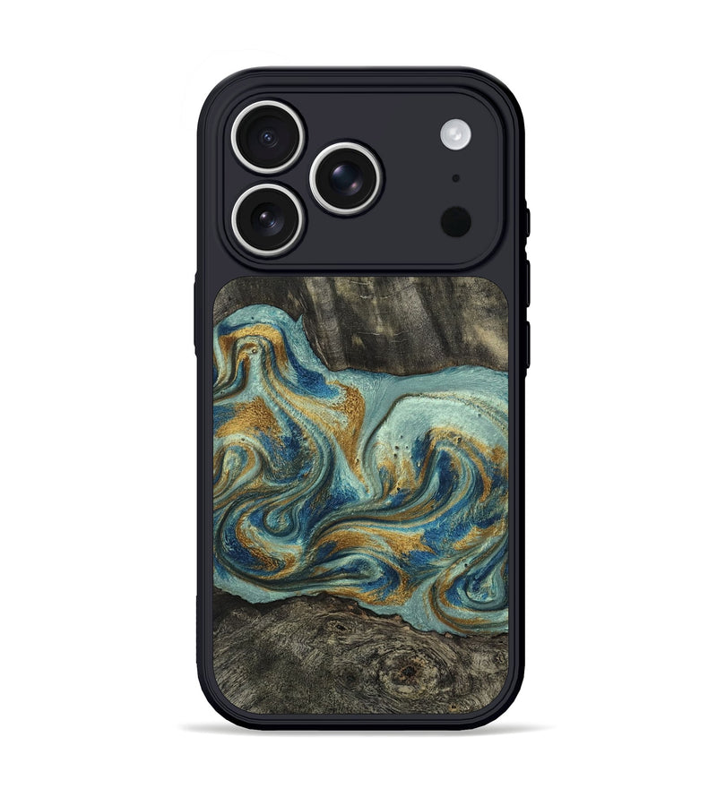 iPhone 17 Pro Wood Phone Case - Oren (Teal & Gold, 815309)