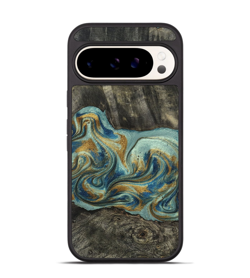 Pixel 9 Pro Wood Phone Case - Oren (Teal & Gold, 815309)
