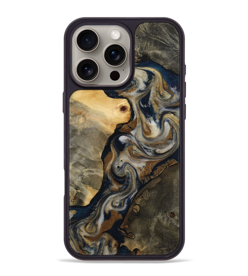 iPhone 16 Pro Max Wood Phone Case - Dillon (Teal & Gold, 815312)