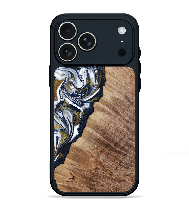 iPhone 17 Pro Max Wood Phone Case - Alondra (Teal & Gold, 815314)
