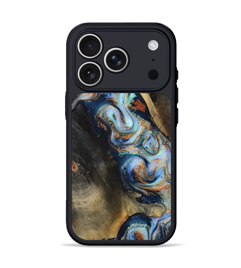iPhone 17 Pro Wood Phone Case - Avis (Teal & Gold, 815315)