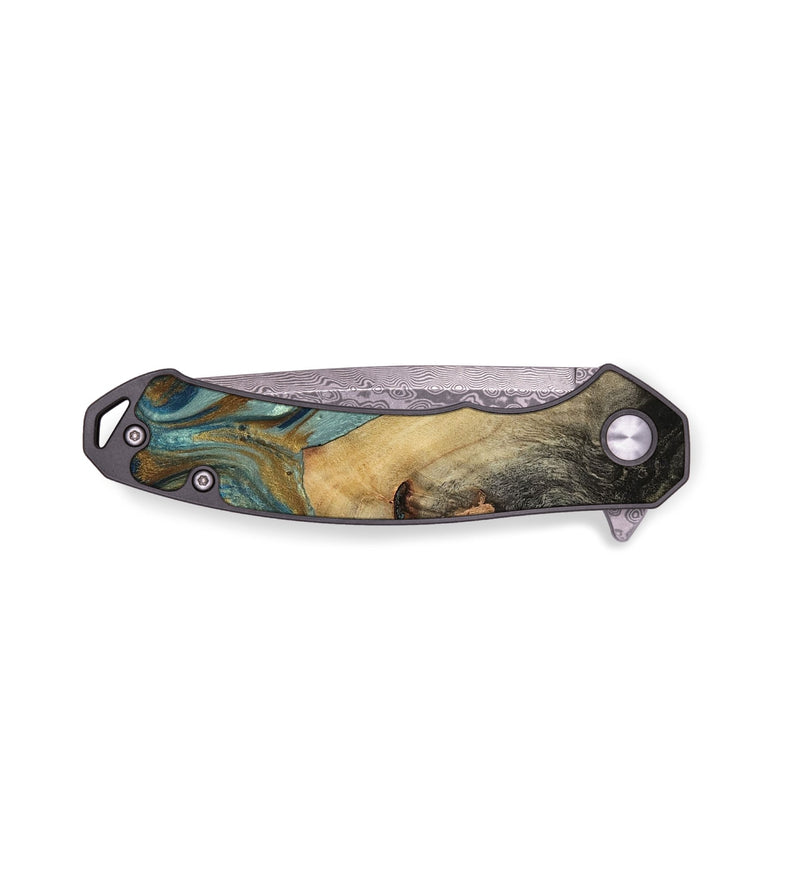 EDC Wood Pocket Knife - Pansy (Teal & Gold, 815348)
