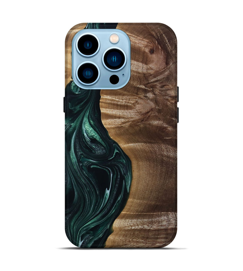 iPhone 14 Pro Wood Live Edge Phone Case - Kenzie (Green, 815442)