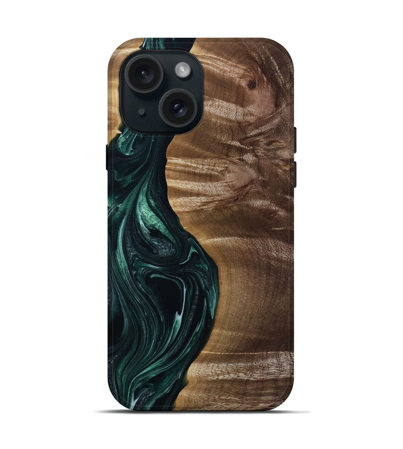 iPhone 15 Wood Live Edge Phone Case - Kenzie (Green, 815442)