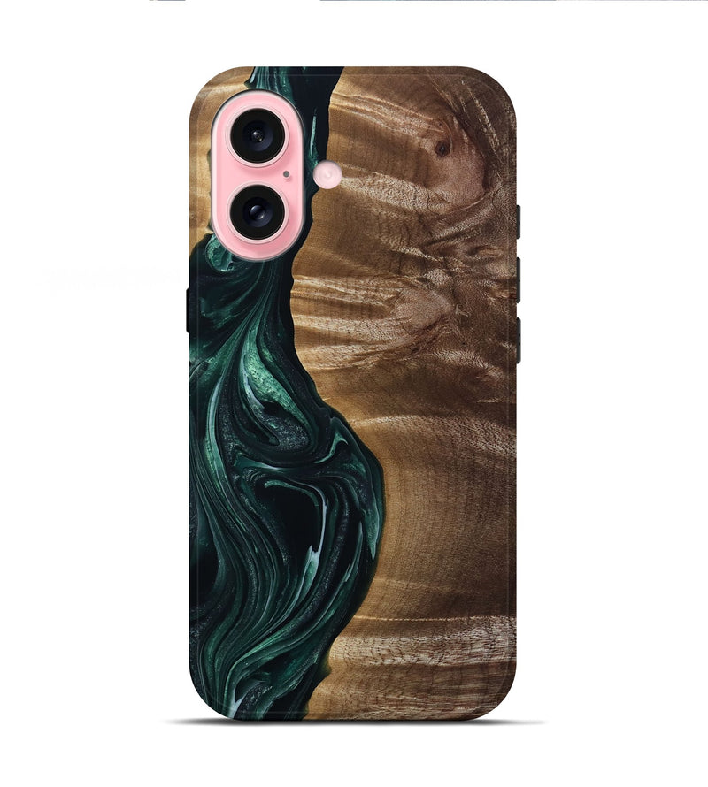 iPhone 16 Wood Live Edge Phone Case - Kenzie (Green, 815442)