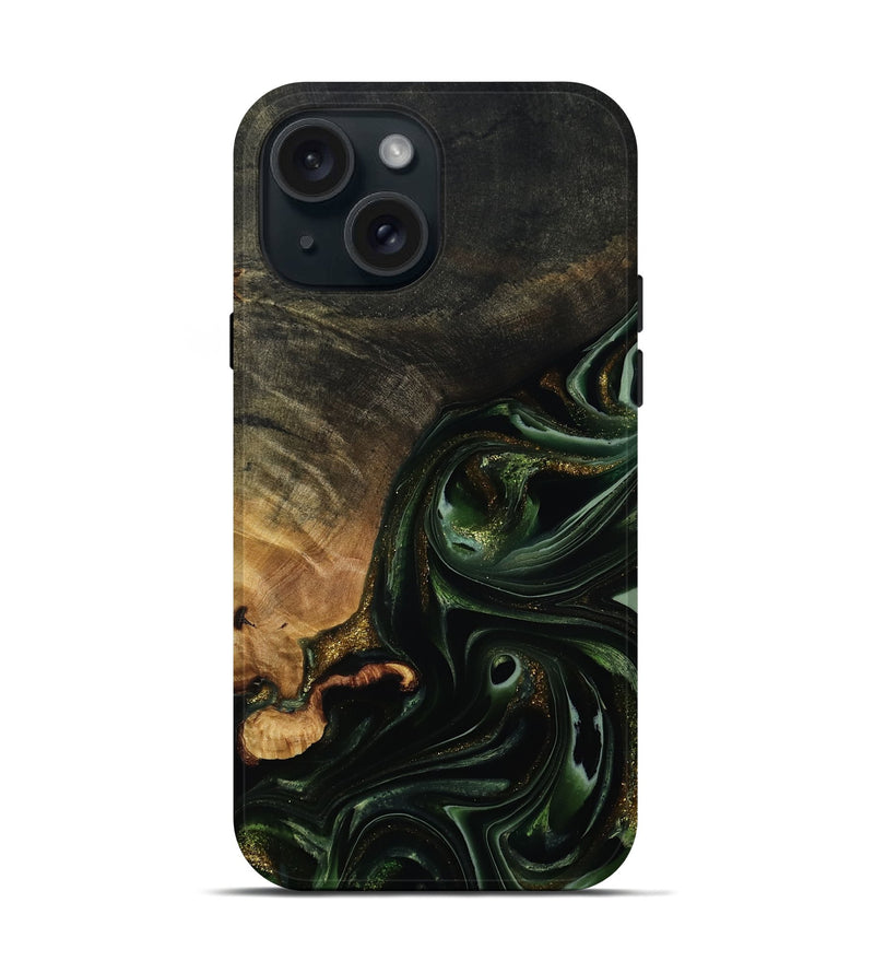 iPhone 15 Wood Live Edge Phone Case - Cordie (Green, 815463)