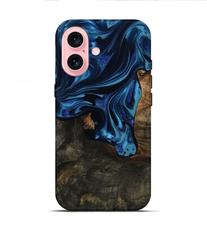iPhone 16 Wood Live Edge Phone Case - Annabel (Blue, 815465)