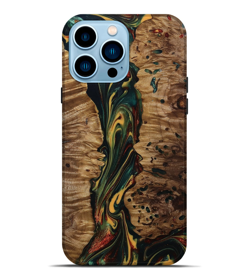 iPhone 14 Pro Max Wood Live Edge Phone Case - Lisette (Green, 815475)