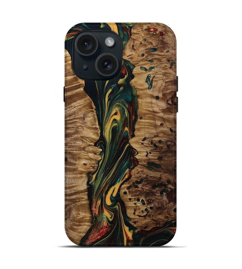 iPhone 15 Wood Live Edge Phone Case - Lisette (Green, 815475)