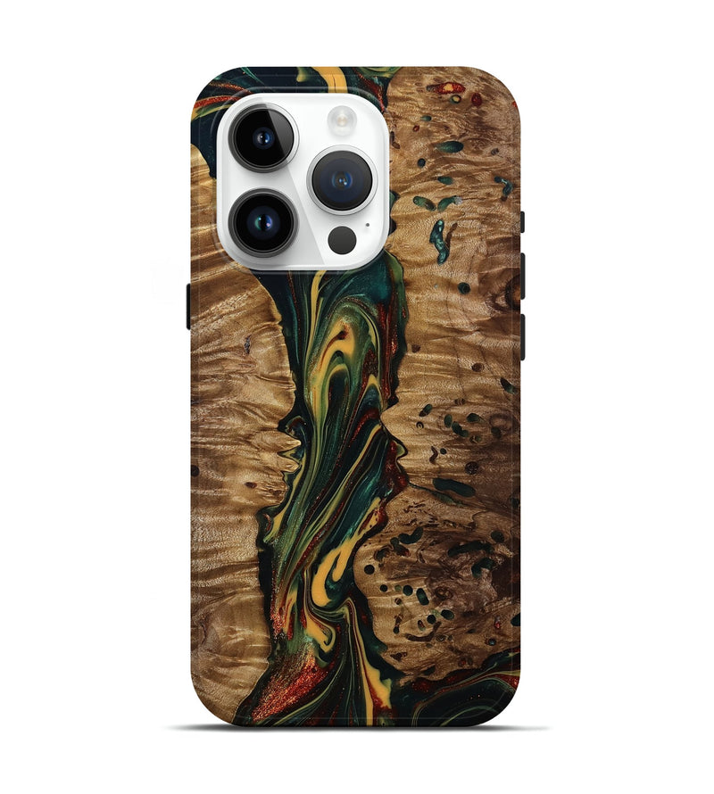 iPhone 15 Pro Wood Live Edge Phone Case - Lisette (Green, 815475)