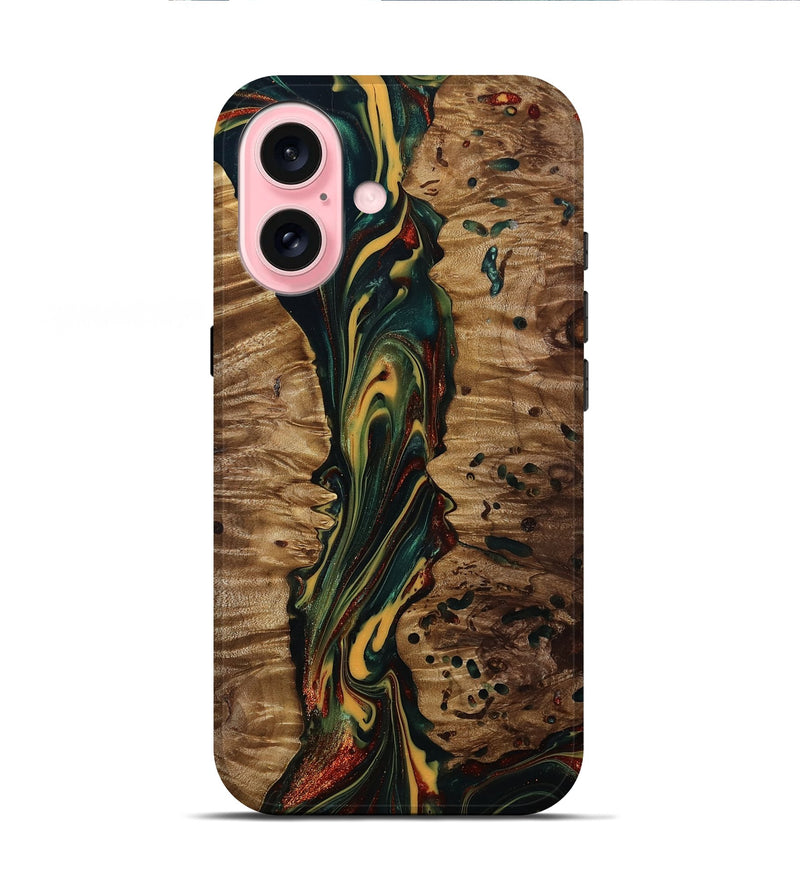 iPhone 16 Wood Live Edge Phone Case - Lisette (Green, 815475)