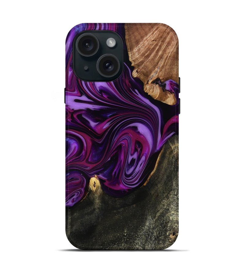 iPhone 15 Wood Live Edge Phone Case - Osvaldo (Purple, 815476)