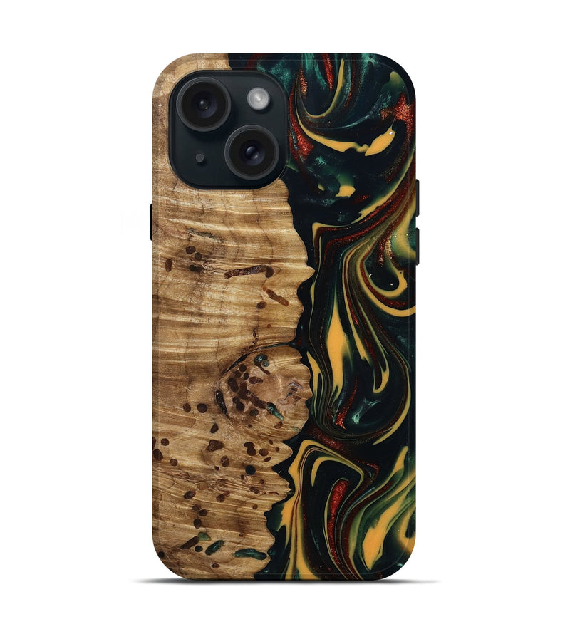 iPhone 15 Wood Live Edge Phone Case - Darla (Green, 815478)