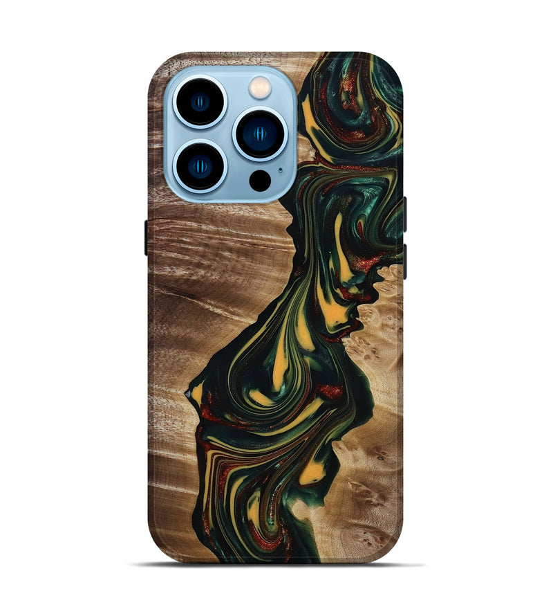 iPhone 14 Pro Wood Live Edge Phone Case - Lynette (Green, 815480)