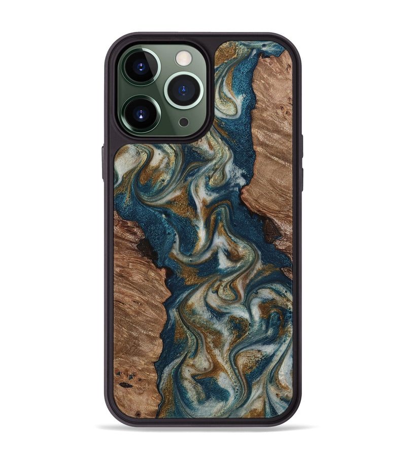 iPhone 13 Pro Max Wood Phone Case - Blair (Teal & Gold, 815493)