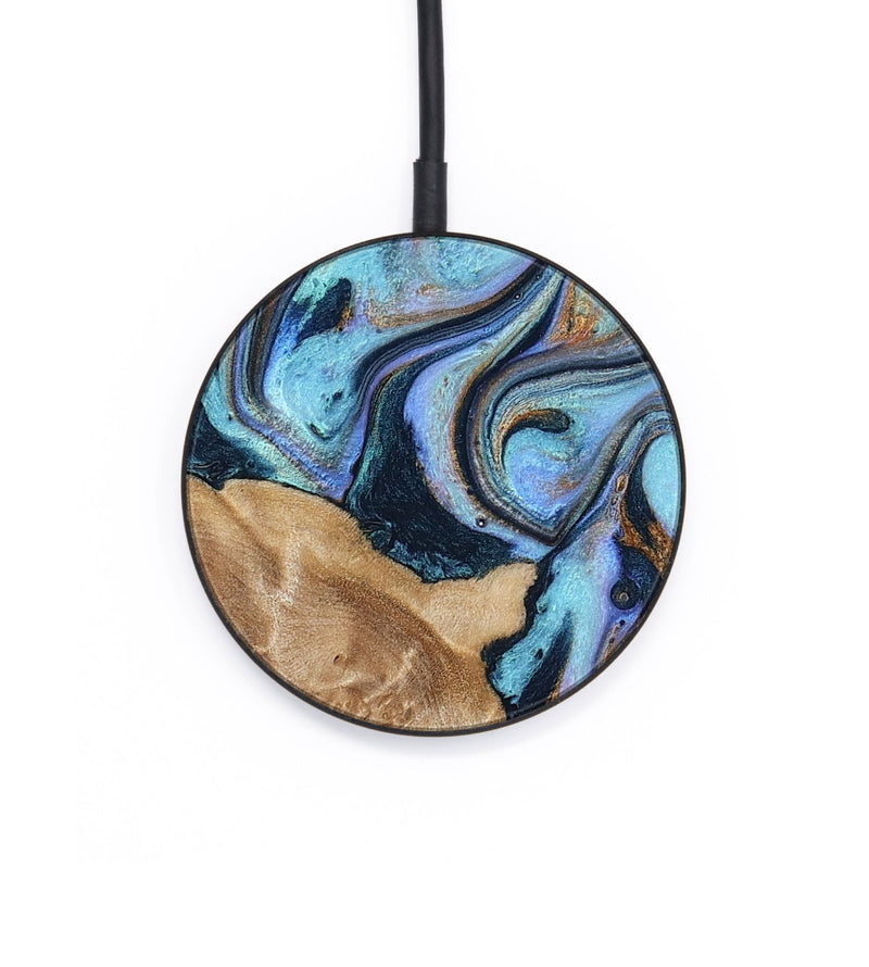 Circle Wood Wireless Charger - Loretta (Teal & Gold, 815497)