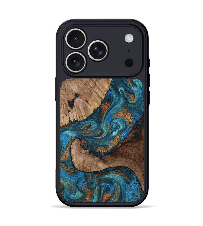 iPhone 17 Pro Wood Phone Case - Dylan (Teal & Gold, 815659)